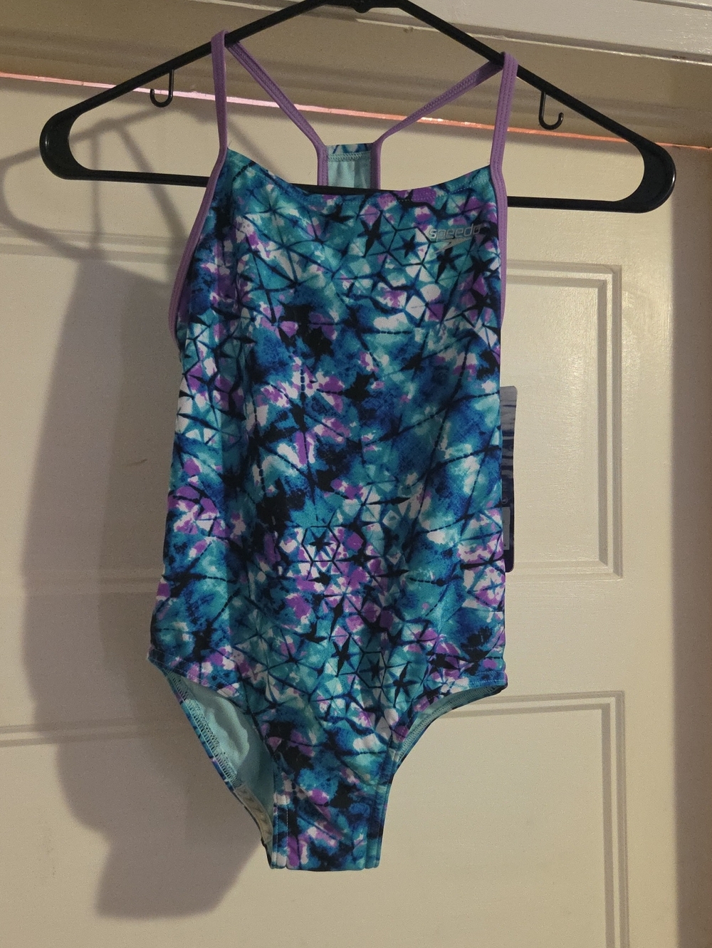 Speedo Girls' Teal Blue & Purple Geo Swim One-Piece